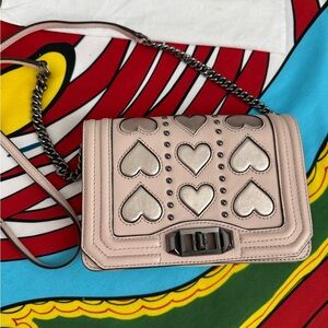 Rebecca Minkoff Cream and Silver Heart Shoulder Leather Bag